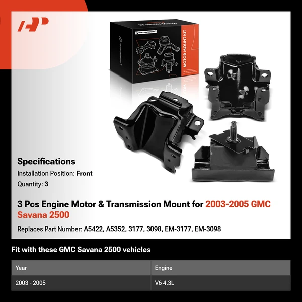 3 Pcs Engine Motor & Transmission Mount for 2003-2005 GMC Savana 2500