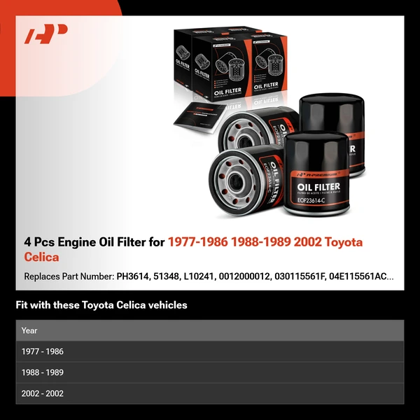 4 Pcs Engine Oil Filter for 1977-1986 1988-1989 2002 Toyota Celica