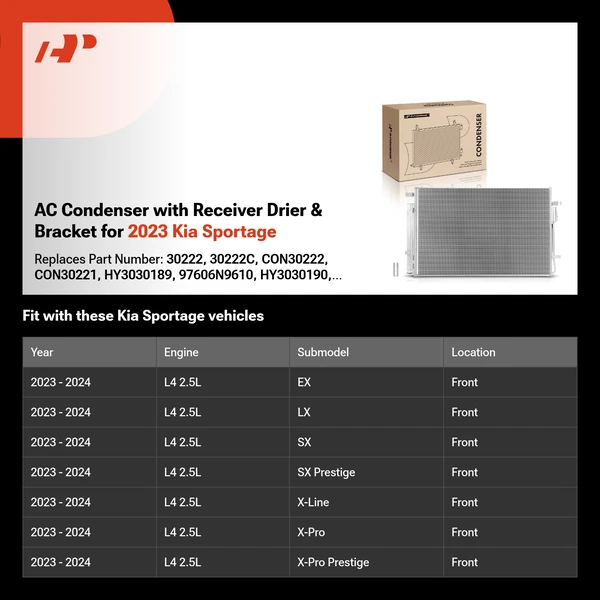 AC Condenser with Receiver Drier & Bracket for 2023 Kia Sportage