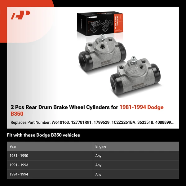 2 Pcs Rear Drum Brake Wheel Cylinders for 1981-1994 Dodge B350