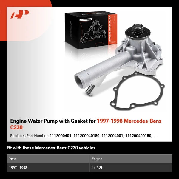Engine Water Pump with Gasket for 1997-1998 Mercedes-Benz C230