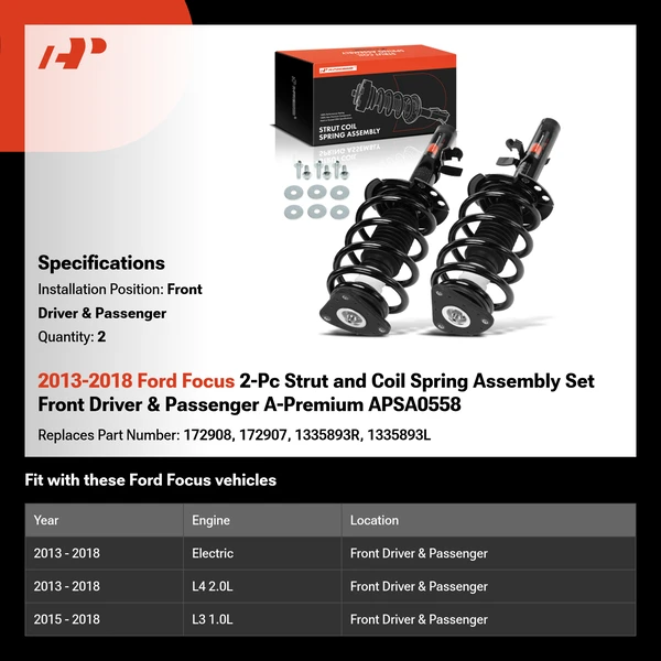 2013-2018 Ford Focus 2-Pc Strut and Coil Spring Assembly Set Front Driver & Passenger A-Premium APSA0558
