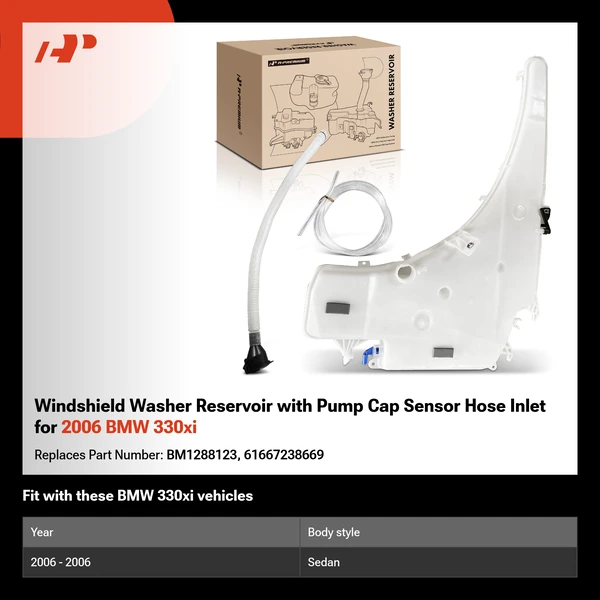 Windshield Washer Reservoir with Pump Cap Sensor Hose Inlet for 2006 BMW 330xi