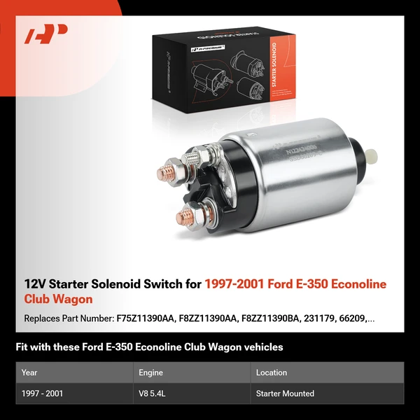 12V Starter Solenoid Switch for 1997-2001 Ford E-350 Econoline Club Wagon