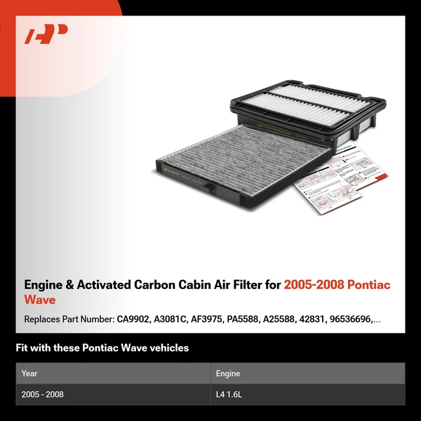 Engine & Activated Carbon Cabin Air Filter for 2005-2008 Pontiac Wave