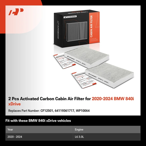 2 Pcs Activated Carbon Cabin Air Filter for 2020-2024 BMW 840i xDrive