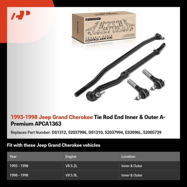 1993-1998 Jeep Grand Cherokee Tie Rod End Inner & Outer A-Premium APCA1363
