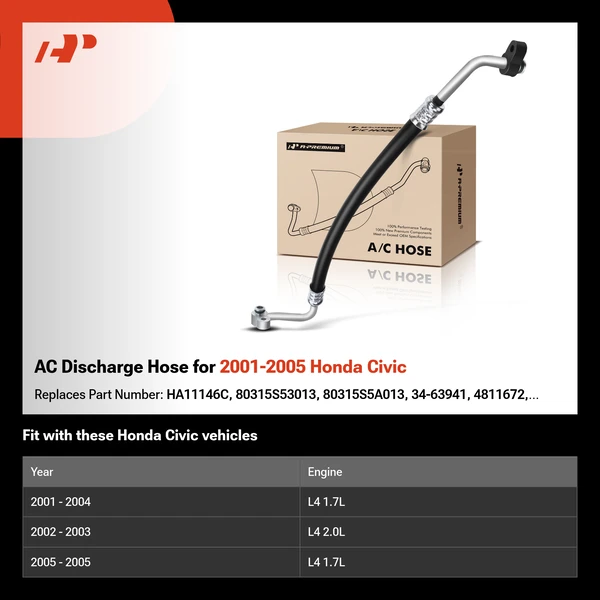 AC Discharge Hose for 2001-2005 Honda Civic
