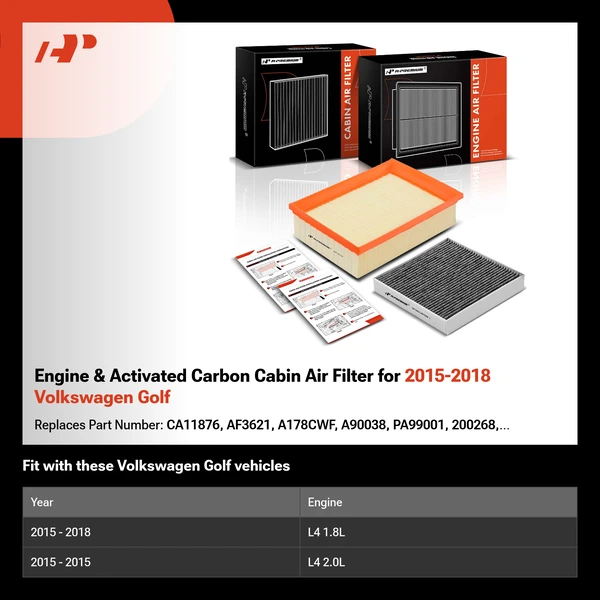 Engine & Activated Carbon Cabin Air Filter for 2015-2018 Volkswagen Golf