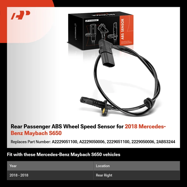 Rear Passenger ABS Wheel Speed Sensor for 2018 Mercedes-Benz Maybach S650