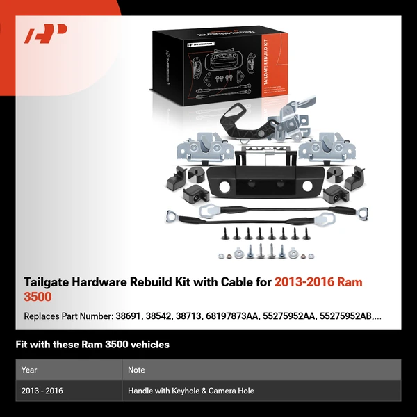 Tailgate Hardware Rebuild Kit with Cable for 2013-2016 Ram 3500