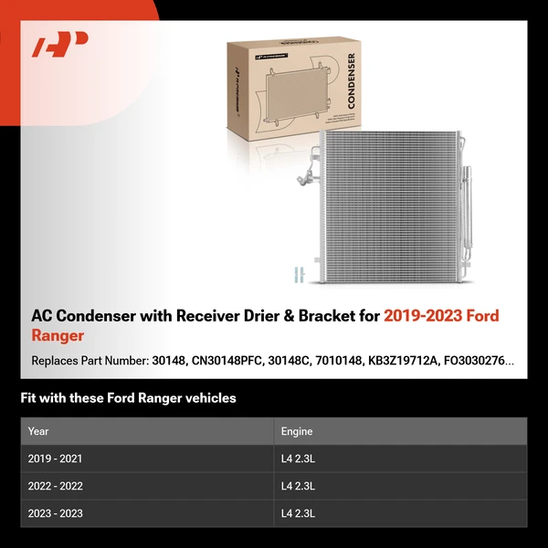 AC Condenser with Receiver Drier & Bracket for 2019-2023 Ford Ranger