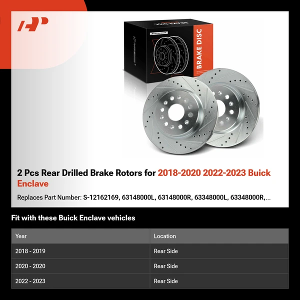 2 Pcs Rear Drilled Brake Rotors for 2018-2020 2022-2023 Buick Enclave
