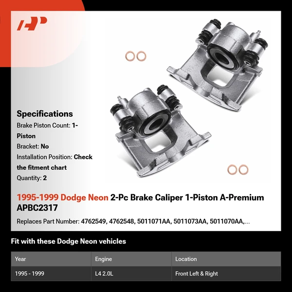 1995-1999 Dodge Neon 2-Pc Brake Caliper 1-Piston A-Premium APBC2317