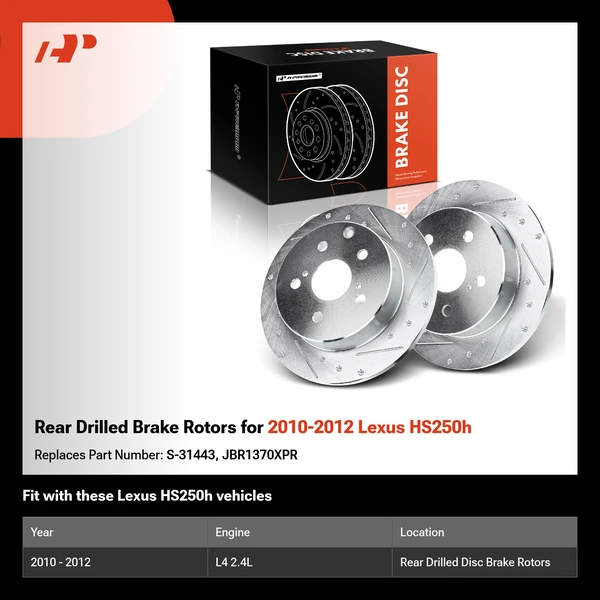 Rear Drilled Brake Rotors for 2010-2012 Lexus HS250h