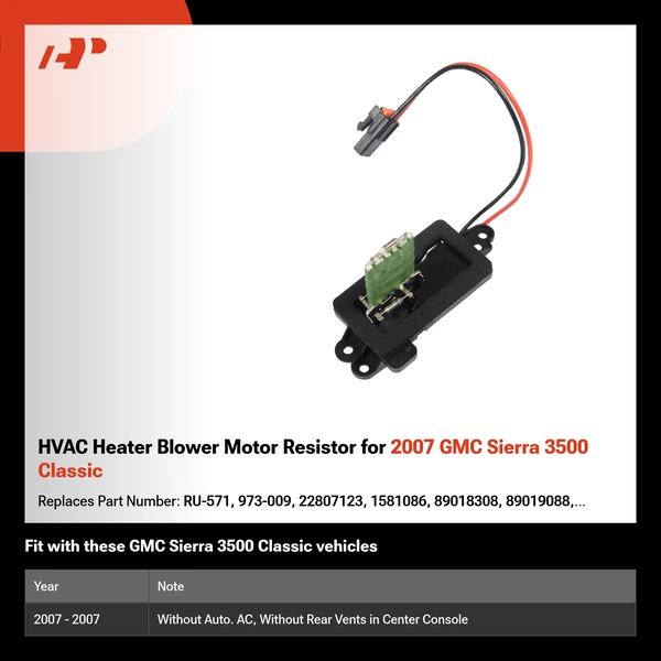 HVAC Heater Blower Motor Resistor for 2007 GMC Sierra 3500 Classic