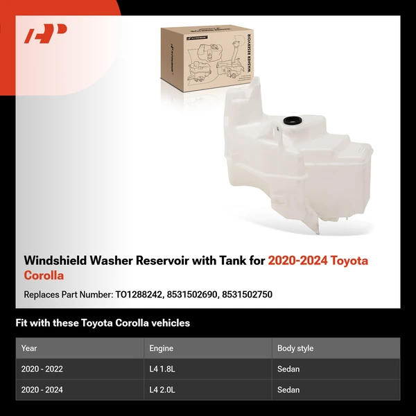 Windshield Washer Reservoir with Tank for 2020-2024 Toyota Corolla