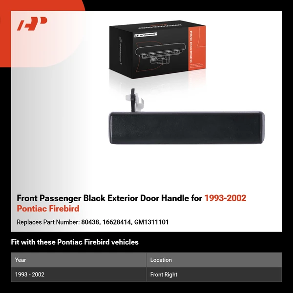 Front Passenger Black Exterior Door Handle for 1993-2002 Pontiac Firebird