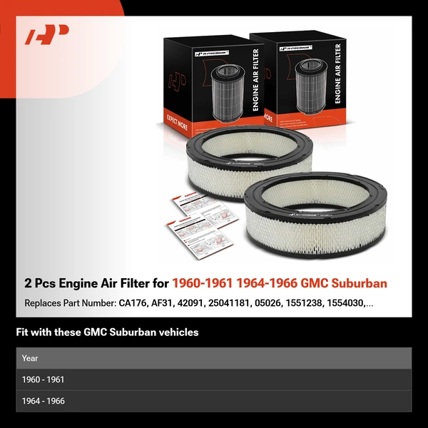 2 Pcs Engine Air Filter for 1960-1961 1964-1966 GMC Suburban