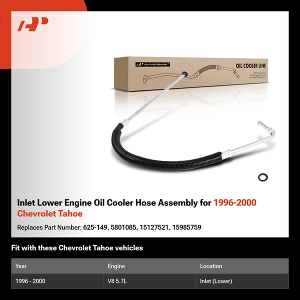 Inlet Lower Engine Oil Cooler Hose Assembly for 1996-2000 Chevrolet Tahoe