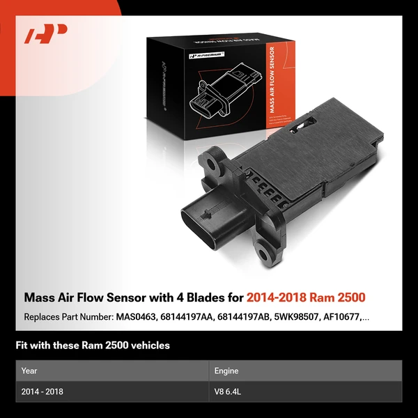 Mass Air Flow Sensor with 4 Blades for 2014-2018 Ram 2500