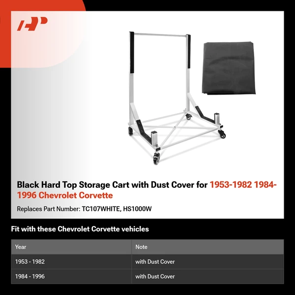 Black Hard Top Storage Cart with Dust Cover for 1953-1982 1984-1996 Chevrolet Corvette