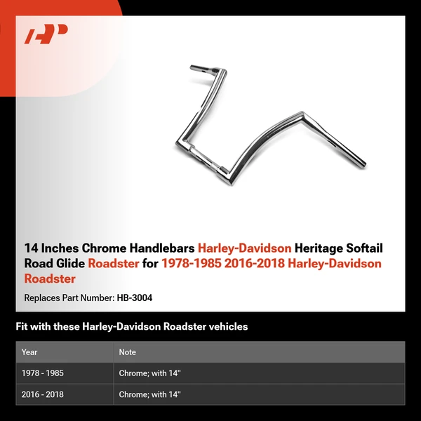 14 Inches Chrome Handlebars Harley-Davidson Heritage Softail Road Glide Roadster for 1978-1985 2016-2018 Harley-Davidson Roadster
