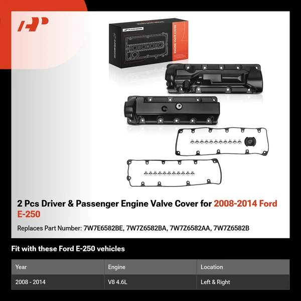 2 Pcs Driver & Passenger Engine Valve Cover for 2008-2014 Ford E-250