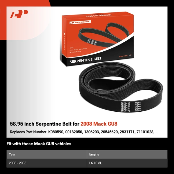 58.95 inch Serpentine Belt for 2008 Mack GU8