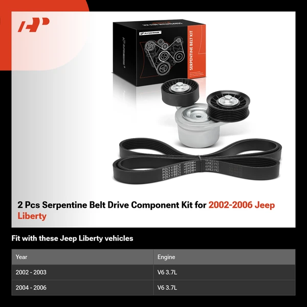2 Pcs Serpentine Belt Drive Component Kit for 2002-2006 Jeep Liberty