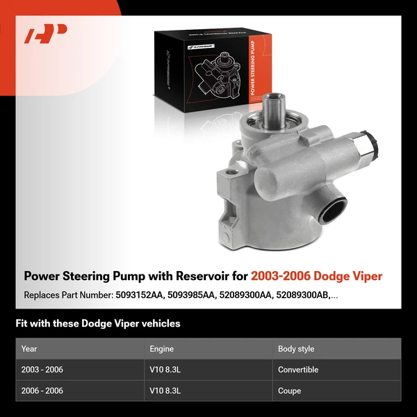 Power Steering Pump with Reservoir for 2003-2006 Dodge Viper