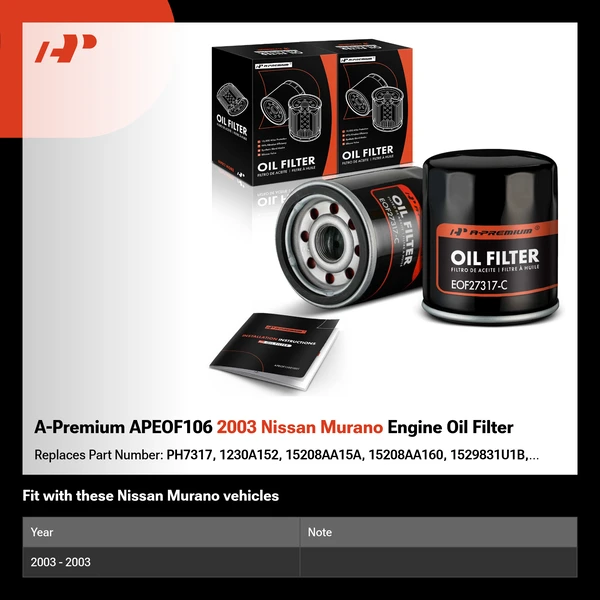 A-Premium APEOF106 2003 Nissan Murano Engine Oil Filter