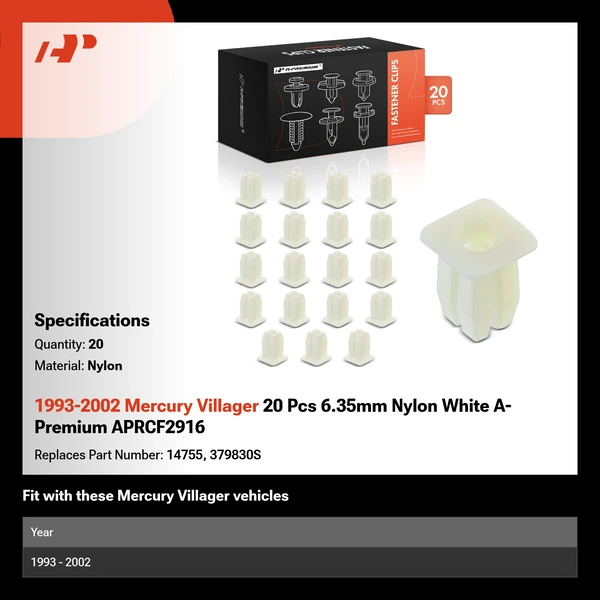 1993-2002 Mercury Villager 20 Pcs 6.35mm Nylon White A-Premium APRCF2916