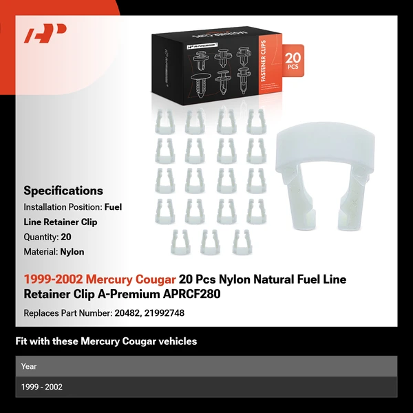 1999-2002 Mercury Cougar 20 Pcs Nylon Natural Fuel Line Retainer Clip A-Premium APRCF280