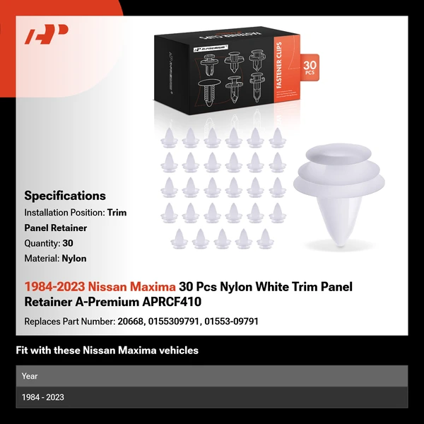 1984-2023 Nissan Maxima 30 Pcs Nylon White Trim Panel Retainer A-Premium APRCF410
