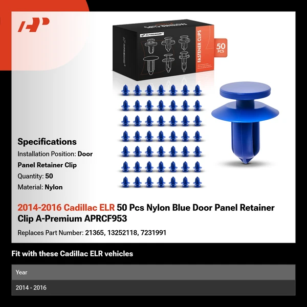 2014-2016 Cadillac ELR 50 Pcs Nylon Blue Door Panel Retainer Clip A-Premium APRCF953