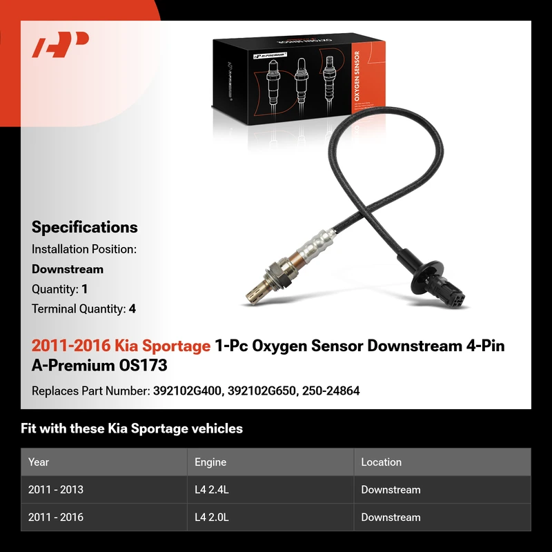 2011-2016 Kia Sportage 1-Pc Oxygen Sensor Downstream 4-Pin A-Premium OS173