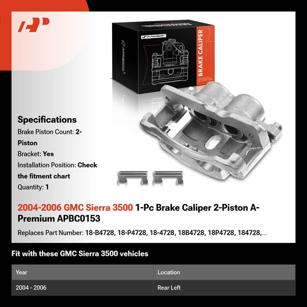2004-2006 GMC Sierra 3500 1-Pc Brake Caliper 2-Piston A-Premium APBC0153