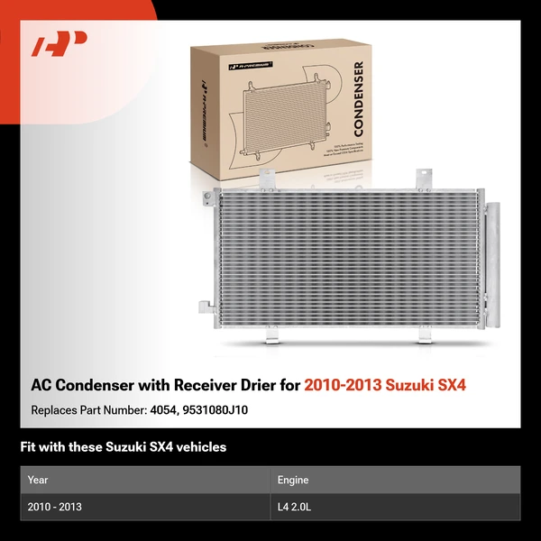AC Condenser with Receiver Drier for 2010-2013 Suzuki SX4