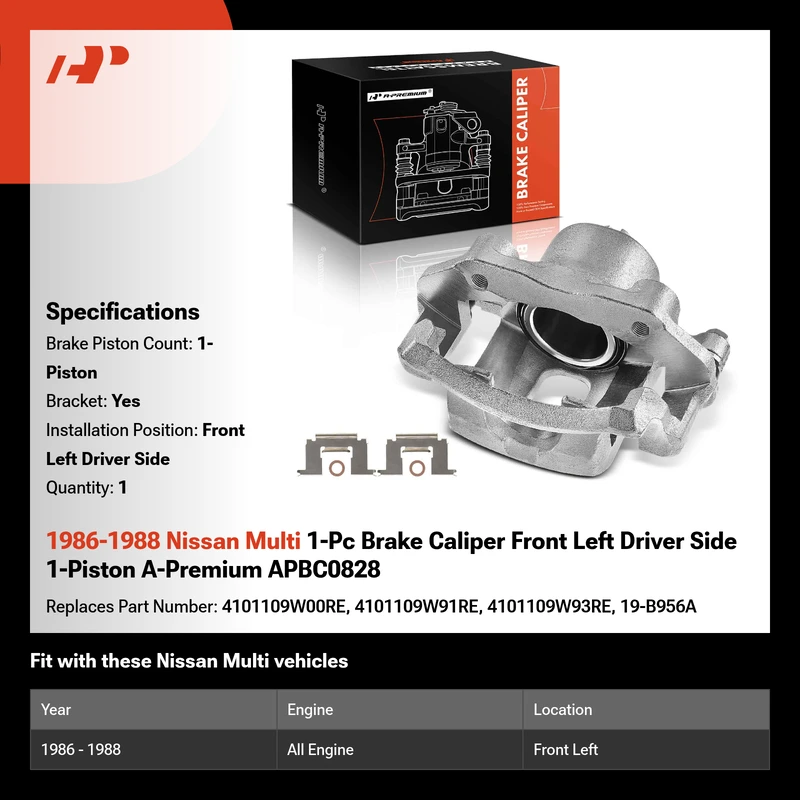 1986-1988 Nissan Multi 1-Pc Brake Caliper Front Left Driver Side 1-Piston A-Premium APBC0828