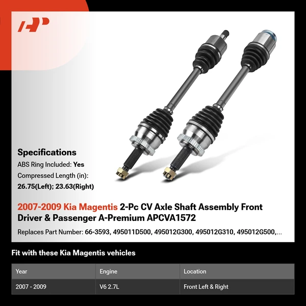 2007-2009 Kia Magentis 2-Pc CV Axle Shaft Assembly Front Driver & Passenger A-Premium APCVA1572