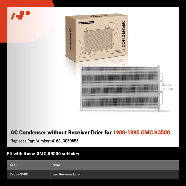 AC Condenser without Receiver Drier for 1988-1990 GMC K3500