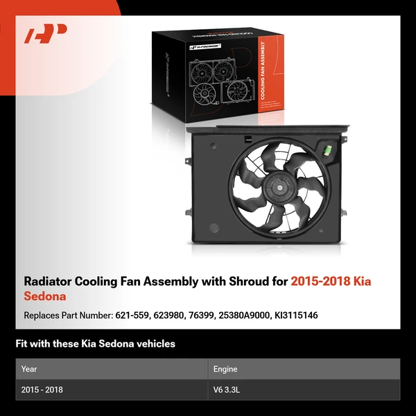 Radiator Cooling Fan Assembly with Shroud for 2015-2018 Kia Sedona