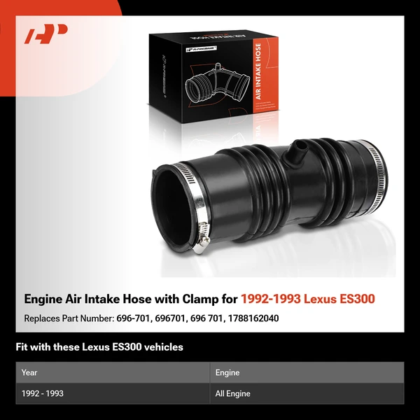 Engine Air Intake Hose with Clamp for 1992-1993 Lexus ES300