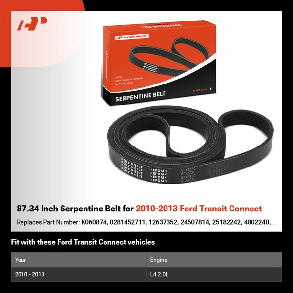 87.34 Inch Serpentine Belt for 2010-2013 Ford Transit Connect