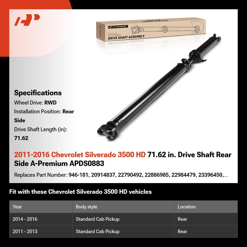 2011-2016 Chevrolet Silverado 3500 HD 71.62 in. Drive Shaft Rear Side A-Premium APDS0883