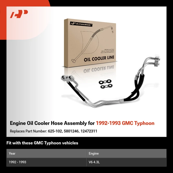 Engine Oil Cooler Hose Assembly for 1992-1993 GMC Typhoon