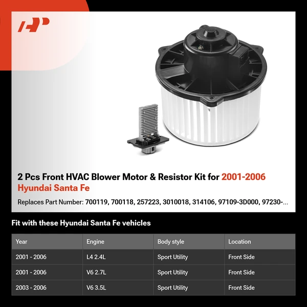 2 Pcs Front HVAC Blower Motor & Resistor Kit for 2001-2006 Hyundai Santa Fe