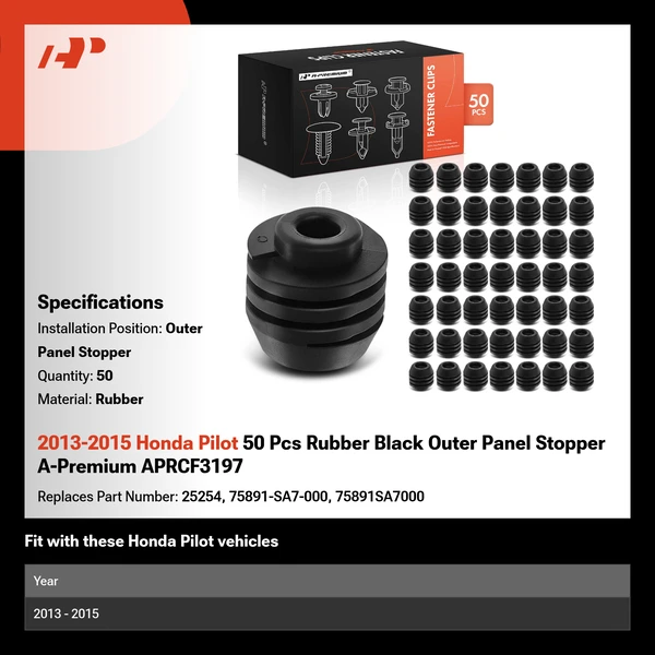 2013-2015 Honda Pilot 50 Pcs Rubber Black Outer Panel Stopper A-Premium APRCF3197