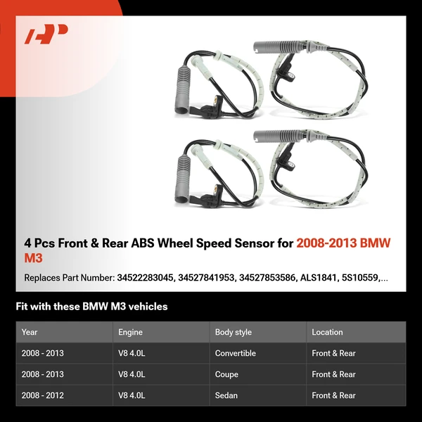 4 Pcs Front & Rear ABS Wheel Speed Sensor for 2008-2013 BMW M3